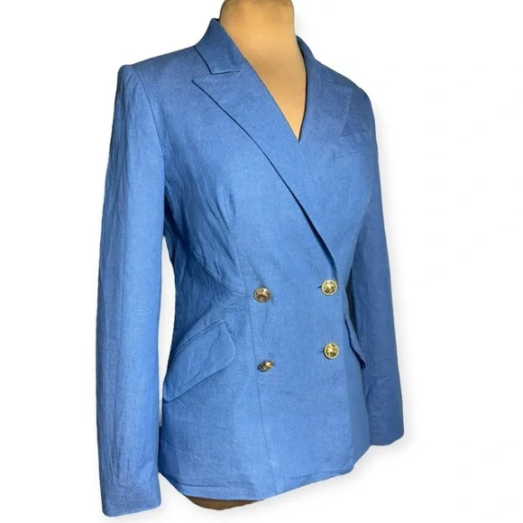 DEREK LAM 10 CROSBY
Rodeo Double-Breasted Stretch-Cotton Light Blue Denim Blazer - Picture 4 of 10